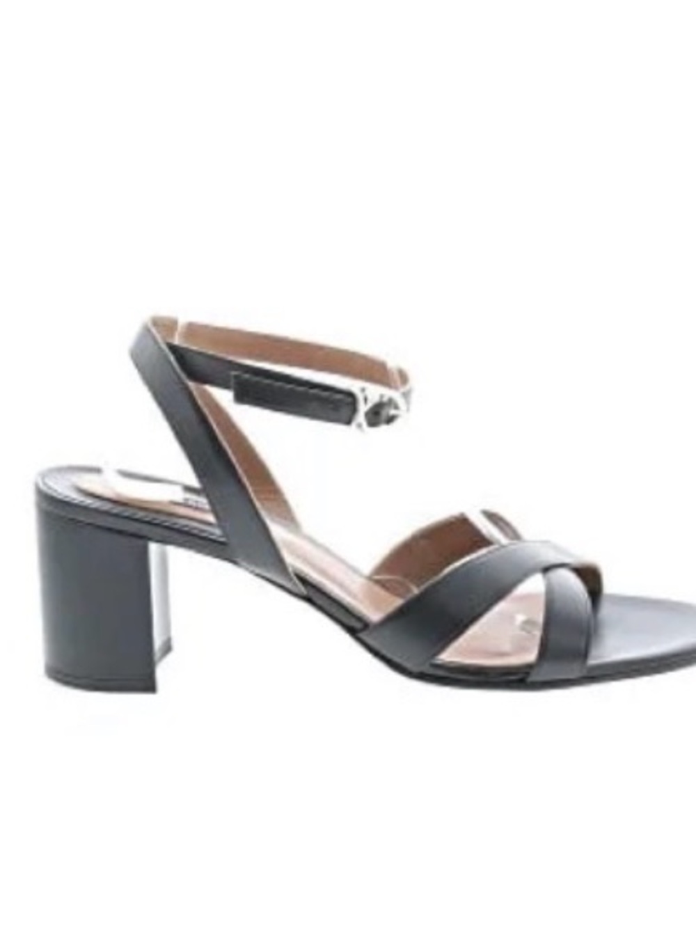 Margaux Black Leather City Sandal - Block Heel Sandals